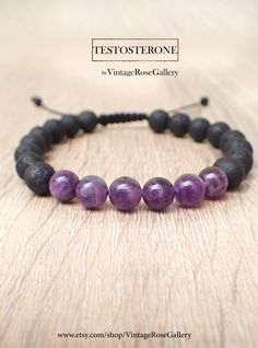 Amethyst Mens Bracelet, Exclusive Amethyst Lava Gemstones Mens Bracelet, Amethyst Black Lava Mens Bracelet One of my favourite gemstones , Amethyst in combination with the rough natural form and sense of lava beads . Amethyst has beautiful shades of purple colour it smooth in comparison with black lava which has a rough surface ... Combined together they create a result really unique This bracelet closes with a macrame adjustable finish and two small black onyx beads , at the end of the adjustab Black Amethyst 8mm Bead Bracelets, Black Amethyst Bracelets With 8mm Beads, Black Amethyst Bracelet With 8mm Beads, Black Amethyst Beads Jewelry 8mm, Black Amethyst 8mm Bead Jewelry, Black Amethyst Gemstone Bracelets, Black Amethyst Crystal Bracelet In Spiritual Style, Black Amethyst Bracelet As Gift, Black Amethyst Gemstone Bracelet