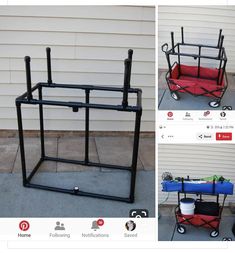 two pictures of the same cart with wheels