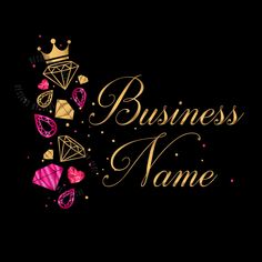 a business name with diamonds and hearts on it's black backgroung