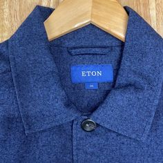 Eton Wool Cotton Cashmere Button Down Shirt Jacket. Lightweight & Extremely Comfortable. Navy Blue Size Xxl Cotton Outerwear With Button Closure And Casual Collar, Classic Long Sleeve Outerwear With Functional Buttons, Navy Button-up Outerwear With Button Cuffs, Casual Unstructured Outerwear With Snap Buttons, Casual Outerwear With Snap Buttons, Relaxed Fit Outerwear With Buttons And Spread Collar, Casual Outerwear With Buttons And Casual Collar, Casual Blazer With Button Closure And Spread Collar, Casual Wool Button-up Tops