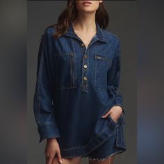 Anthropologie Pilcro Denim Half-Button Tunic Shirt. New With Tags! From Holy-Grail Tees And Perfectly Fitted Jeans To Laidback Dresses, Pilcro Is On Everyone’s Most-Wanted-Wardrobe List. Cotton Button Front Machine Wash Imported Oversized Fit Length = 31” Front And 32.5” In Back Underarm To Underarm= 24.5” Denim, Oversized, Western, Zippers, Anthropologie, Pilcro, Cotton Wardrobe List, Fitted Jeans, Anthropologie Top, Holy Grail, Tunic Shirt, Anthropologie, Zipper, Wardrobe, Tags