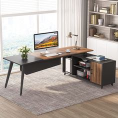 Tribesigns L-Shaped Desk Desk With File Cabinet, File Cabinet Desk, L Shape Desk, Work Station Desk, Executive Office, Desk Shelves