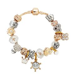 PRICES MAY VARY. Elegant Gold Rhinestone color 19CM Heart Charms paired with gold to make up the perfect Pandora inspired style bracelet. 11 beautiful charms included Bracelet Rose Gold creates an eye-catching, dynamic look when added as embellishment to this beautiful piece of jewelry. Hand Jewelry crafted in a slim but sturdy design, this high quality charm bracelet is sure to last long without ageing and fading away. Clasp closure ensures security and convenience on the go for your literally Gold Snake Chain, Snowflake Pendant, Pandora Bracelet Charms, Gold Charm Bracelet, Bohemian Bracelets, Crystal Beads Bracelet, Pandora Charm, Key Pendant, Hand Jewelry