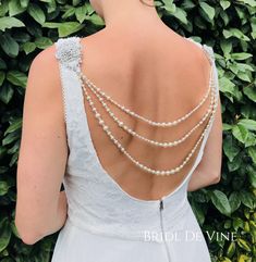 "'Paula' Back Drape Necklace This beautiful vintage inspired back necklace, will be a WOW  factor and  is perfect for your wedding day or any other special occasion. The piece is made with high quality  crystals & pearls which are once of the best on the market and attached to diameter brooches.  The strands are 15\", 17\" & 20\"      Please check that the length you require, and if different from above, please message me.  Any questions, please do not hesitate to message me.  Thank you for look Off The Shoulder Dress Jewelry Necklaces, Bridal Backdrops, Bridal Backdrop Necklace, Backdrop Necklace, Blue Bride, Shoulder Necklace, Backdrops Necklace, Wedding Bride Jewelry, Bridesmaid Hair Accessories