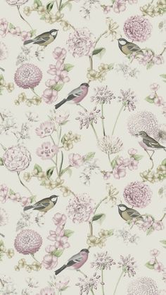 a floral wallpaper with birds and flowers on it