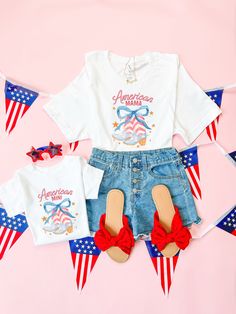 Get ready to celebrate Independence Day with our adorable Mommy and Me Coquette 4th of July shirts! These super comfy shirts feature a lovely design and come in matching adult and kid sizes. They are made from soft and comfortable fabric and can be worn year after year thanks to our long-lasting DTG printing method. Coordinate your outfits with your little one and have a blast celebrating the 4th!❤ ITEM DESCRIPTION • Direct-to-garment design • Material: 100% Cotton• Sizing runs true to size. Our Mama And Mini Shirts, Mini Shirts, 4th Of July Shirts, July Outfits, Mama And Mini, Mommy And Me Dresses, Mommy And Son, Patriotic Tees, Mommy And Me Shirt