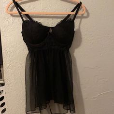 Black Lace Victoria’s Secret Babydoll Lingerie. 36c. Nwot. Never Worn! Lace Underwire Camisole For Night Out, Lace Camisole With Underwire For Night Out, Lace Sleepwear With Built-in Underwire Bra, Victoria's Secret Black Sheer Sleepwear, Sheer Underwire Camisole, Coquette Lace Bra For Night Out, Black Lace Camisole In Flirty Style, Black Lace Camisole In Feminine Style, Black Lace Coquette Camisole