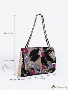 Bird in Bag - Sequin and Embroidered Decorative Flap Square Bag with Random Floral Pattern Chic Multicolor Embroidered Bag, Rectangular Multicolor Embroidered Evening Bag, Rectangular Bag With Multicolor Embroidery For Evening, Evening Bag With Multicolor Embroidery, Multicolor Embroidered Evening Clutch Bag, Rectangular Evening Bag With Multicolor Embroidery, Evening Bag With Multicolor Embroidery, Rectangular Shape, Evening Rectangular Shoulder Bag With Multicolor Embroidery, Chic Embroidered Tote Bag