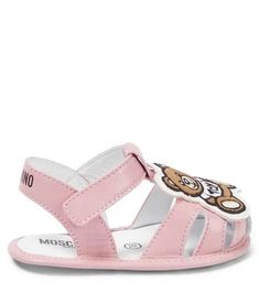 These sandals from Moschino Kids are made from leather. This pink pair is topped with the signature Teddy Bear patch and fastens with VELCRO® straps..Lining: leather.Toe shape: round toe.Sole: leather insole and sole.Closure: VELCRO® fastening.Upper: leather.Designer color name: Pink.Comes with a box.Made in Italy.European sizes.Insole length size 15 = 9,5cm-3.5'.Insole length size 17 = 10,5cm-4'.Insole length size 19 = 12cm-4.5'.Please note that, for a comfortable fit, the shoe should be up to 1.5cm longer than the kid's feet Bear Leather, Baby Teddy Bear, Baby Teddy, Moschino Kids, Velcro Straps, Baby Clothing, Shoe Collection, Moschino, Leather Sandals