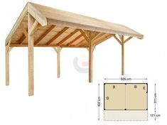 a wooden pavilion with measurements for the roof