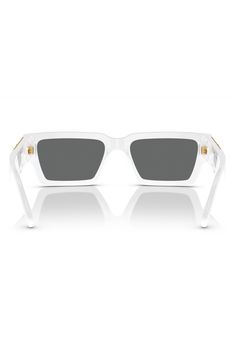 Polished Medusa hardware adorns the wide temples on Italian-made sunglasses styled in a wide rectangular silhouette. 54mm lens width; 18mm bridge width; 140mm temple length 100% UV protection Prescription-compatible Acetate Made in Italy Rectangular Sunglasses, Fashion Sunglasses, Uv Protection, Versace, Temple, Bridge, In Italy, Nordstrom, Sunglasses