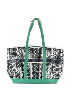 white/green/black cotton canvas open top two long top handles all-over logo print main compartment Cotton Tote Shoulder Bag With Logo Print, Cotton Double Handle Bag With Logo Print, Travel Cotton Shoulder Bag With Logo Print, Travel Shoulder Bag With Logo Print In Cotton, White Shoulder Bag With Logo Print, Green Tote Bag With Logo, White Shoulder Bag With Logo For Everyday Use, Canvas Bags With Logo Print And Double Handle, Canvas Double Handle Shoulder Bag With Logo Print