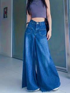 High Waist Solid Color Flare Jeans, High Waist Flare Jeans Casual Style, Trendy High-waist Flare Jeans, Baggy High Waist Dark Wash Flare Jeans, High Waist Baggy Dark Wash Flare Jeans, High-waist Solid Color Denim Flare Jeans, High Waist Solid Flare Jeans, Casual Baggy High-waist Flare Jeans, Casual Baggy High Waist Flare Jeans