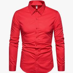 Brand New!! Men's, Size Medium, Red Dress Shirt Made By Man Man Walk. 100% Cotton. Red Slim Fit Collared Top, Red Collared Solid Color Shirt, Red Solid Color Collared Shirt, Red Slim Fit Casual Top, Fitted Red Button-up Dress Shirt, Cotton Plain Slim Fit Shirt, Slim Fit Red Cotton Tops, Red Slim Fit Long Sleeve Shirt, Red Slim Fit Button-up Tops