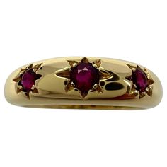 Vintage Van Cleef & Arpels Round Cut Star Set Ruby Three Stone Yellow Gold Ring. A stunning vintage ring with a classic three stone design. Star with three fine red rubies. All have a vivid red colour and an excellent round cut. Perfectly matched. The centre ruby measures 3mm and the two side stones measure 2.5mm. Fine jewellery houses like Van Cleef & Arpels only use the finest diamonds and gemstones in their jewellery and this piece is no exception. A fine vintage ring in excellent condition. A very rare piece with an older classic design no longer produced The ring is signed VCA 750 with serial numbers and a French eagle gold hallmark. Ring size UK K1/2 - US 5.75 - EU 51 - Resizing is possible. Ring weighs 3.7g. This has been professionally polished and cleaned, excellent condition with Vintage Gold Ruby Ring, Prince Kaeya, Vintage Van Cleef, Vintage Ruby Ring, Star Ruby Ring, Ruby Ring Vintage, Graduation Rings, Vintage Gold Rings, Ruby Rings