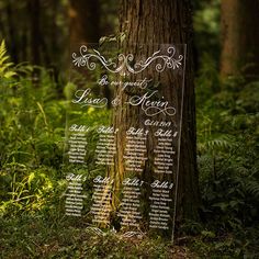 a wedding seating plan in the woods