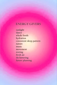 the words energy givers are arranged in a circular pattern on a blue and pink background