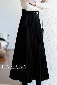 Lasaky - Taupe Pleated A-line Skirt for Women Chic A-line Winter Bottoms, Non-stretch Pleated A-line Bottoms, Elegant Non-stretch Pleated Flared Skirt, Elegant Non-stretch Flared Pleated Skirt, Chic A-line Maxi Skirt, Elegant Non-stretch Long Pleated Skirt, Elegant Long Non-stretch Pleated Skirt, Black A-line Pleated Bottoms, Solid Non-stretch A-line Bottoms