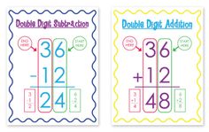 two double digit subtraction cards with numbers