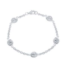 "Simply lovely, this sterling silver bracelet makes a stunning accessory. Simply lovely, this sterling silver bracelet makes a stunning accessory. Length: 8 in. Metal: sterling silver Plating: rhodium Finish: polished Packaging: boxed Size: 7.25"". Color: White. Gender: female. Age Group: adult." White Gold Sterling Silver Bracelets For Anniversary, Dainty Sterling Silver Tennis Bracelet For Anniversary, Dainty Silver Charm Bracelet For Formal Occasions, White Gold Bracelet With Lobster Clasp, Formal Sterling Silver Charm Bracelet With Jubilee Design, Formal Sterling Silver Charm Bracelet With Jubilee Detail, Formal Sterling Silver Jubilee Charm Bracelet, Elegant White Bracelet With Silver Chain, Sterling Silver Charm Bracelet With Silver Clasp