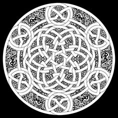 a black and white drawing of an intricate design in the shape of a celtic knot