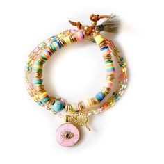 Playful Pink Jewelry With Removable Charms, Playful Multicolor Jewelry With Removable Charms, Trendy Multicolor Jewelry With Removable Charms, Multicolor Evil Eye Jewelry, Adjustable Multicolor Jewelry With Removable Charms, Trendy Evil Eye Jewelry For Festivals, Bohemian Multicolor Enamel Necklaces, Bohemian Multicolor Enamel Necklace, Playful Pink Jewelry With Adjustable Chain