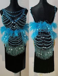 Made to order based on your measurements and requests. You may alter the design or color as you wish. Blue Fitted Dress For Carnival, Fitted Blue Dress For Carnival, Fitted Sequin Costume Dress, Blue Sleeveless Costume Dress, Black Ballroom Dress, Latin Ballroom Dresses, Blue Pearls, Womens Costumes, Latin Dance Dress