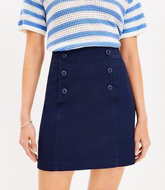 Sleek, polished, and cut to fit like a dream, this mini skirt is a flattering salute to nautical chic. Front double button placket. Side zip. Back patch pockets.,Hit:Hit: Mini - Hits above the knee,Imported:Imported,Length:19" long,Fabrication:97% Cotton, 3% Spandex,Garment Care:Machine washable Loft Twill Sailor Skirt Size 0 Deep Space Blue Women's by Loft Size Regular - 0 Deep Space Blue Women's Straight, Skirts, 97%, Cotton, 3%, Spandex, Machine, washable The Loft Outfits, Nautical Outfit Women, London Wardrobe, Sailor Skirt, Loft Outfits, Pink Denim Skirt, Nautical Chic, 2023 Outfits, Nautical Outfits