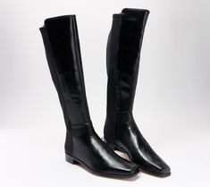 From work to weekend, this tall leather boot will be an instant fave. Wear it with skinny jeans, leggings, a wrap dress, or pencil skirt -- the stretchy neoprene back ensures comfort when you rock this timeless style. From Vince Camuto. Tall Comfortable Boots, Black Wrap Dress Boots, Pencil Skirt & Boots, Wrap Dress With Tall Boots, Pencil Skirt With Tall Boots, Fitted Tall Black Knee-high Boots, Knee-high Workwear Boots, Fitted Tall Leather Boots, Classic Black Fitted Knee-high Boots