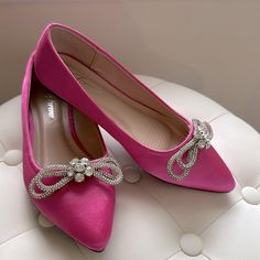 These Shoes Are Brand New Very Pretty Pink Shoes. I Just Never Wore Them I Dont Want Them Sitting In My Closet. Embellished Shoe Clips For Prom, Silver Rhinestone Shoe Clips, Flat Shoe Clips For Party, Patent Loafers, Nude Flats, Stud Fashion, Velvet Flats, Patent Leather Loafers, Forever 21 Shoes