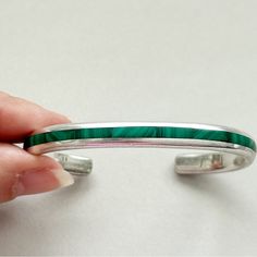 Vintage Kirk Smith Navajo Malachite Inlay Sterling Silver Cuff Bracelet. Amazing In Person. Beautifully Made Inlay Channel Of Malachite In Sterling Silver. Inlay Is 4 Mm Wide, Cuff Is 7 Mm Wide. Cuff Is 5 Inches Long Inside With 1 Inch Gap. Inlay Runs For Full Length Of Cuff Except For 0.25 Inches At Either End. Signed Ks And Marked Sterling. 27.7g Sterling Silver Cuff Bracelet, Wide Cuff, Sterling Silver Cuff, Silver Cuff Bracelet, Beautifully Made, Silver Cuff, Jewelry Vintage, Womens Jewelry Bracelets, Cuff Bracelet