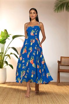 House Of Masaba | Blue Tangy Tango Corset Dress | INDIASPOPUP.COM House Of Masaba, Corset Bodice, Full Length Dress, Indian Fashion Dresses, Side Panels, Corset Dress, Tango, Dresses Xs, Formal Event