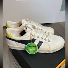 Brand New In Box. Size 8, Offwhite/Navy/Limelight Color. Canvas Material Gola Shoes, Going Vegan, White Cream, Cream White, Canvas Material, Womens Shoes Sneakers, Tennis, Shoes Sneakers, Off White