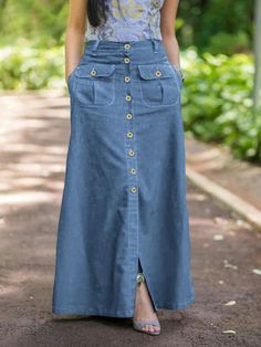 FREE SHIPPING ON ALL ORDERS OVER $50 | 100% SATISFACTION GUARANTEED Click "ADD TO CART" To Get Yours Now | Up To 60% OFF✨ Step into timeless elegance with our Women's Vintage Denim Maxi Skirt. Designed to offer both style and comfort, this casual solid skirt features an oversized fit, perfect for adding a touch of vintage charm to your everyday wardrobe. Whether you're dressing up for a casual day out or looking for a versatile piece to pair with your favorite tops, this denim maxi skirt is a mu Cheap Retro Denim Skirt For Spring, Cheap Long Denim Skirt Casual Style, Cheap Full Length Cotton Denim Skirt, Long Casual Skirts For Women, Retro Skirts, Long Skirt Casual, Retro Skirt, Solid Skirt, Long Denim Skirt