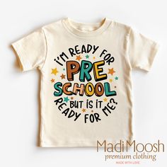 FREE SHIPPING ON ALL ORDERS $35 AND UP ** Welcome to Madi Moosh this is the sister store to Madi Moosh Boutique where we have sold over 80 thousand shirts and received over 13 thousand feedbacks. Our goal as always is to supply high quality kids and adult clothing for all occasions. About our process:   - All orders are made to order and printed using Direct To Garment printing technology. Unlike other garment decorating processes, this process allows for a super soft print that will last for ye Ready For First Grade, Kids Shirts Boys, Back To School Kids, Im Ready, School Kids, Grade School, Toddler Tees, Kids Tops, Kids Shirts