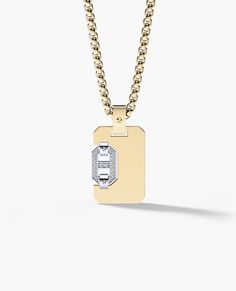 The Rockford’s take on the classic dog tag. This solid gold dog tag pendant features a Briggs “H” link, held in place with our signature screws. Created with traditional Rockford Collection aesthetics, this gold dog tag with 0.10ct diamonds can be customized with any engraving you can imagine. Designed to perfectly compliment your collection of Briggs accessories, this pendant is the ideal every-day staple for any man or woman. Luxury Lever Back Jewelry For Anniversary, Diamond Finger Ring, Jewellery Advertising, Gold Dog Tag, Platinum Jewellery, Pinky Signet Ring, Black Diamond Bands, Lock Pendant, Dog Tag Pendant