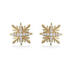 14K Yellow Gold Ulu Quilt Stud Earrings with 0.22 Carats (total weight) of Diamonds. The earrings measure approximately 1/2" in length and width. Island Life Style, Fine Jewels, Diamonds, Yellow Gold, Stud Earrings, Yellow, Gold