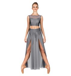 Contemporary Outfits Dance, Clothes For Dancing, Long Mesh Skirt, Dance Things, Dance Crop Tops, Dance Costumes Dresses, Dance Attire, Pointe Shoe, Dance Clothing