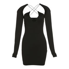 Sexy Hollow Halter Lace Up Black Bodycon Mini Dress Women Fashion Cross Backless Long Sleeve Party Club Clothes For Female Long Sleeve Summer Dress, Harajuku Clothes, Club Outfit, Female Clothing, Outfit Black, Mini Dresses For Women, Clothes Women, Dresses Backless, Black Bodycon Dress