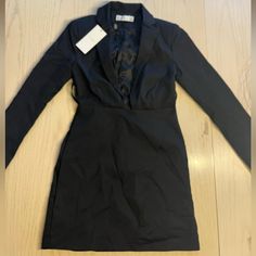 Club L London Black Plunge Neck Strap Detail Blazer Mini Dress Size - Large Us 2 New, With Tags Still On Runs Big, For Bigger Chest Girls Black V-neck Blazer Dress For Office, Black V-neck Blazer Dress For Night Out, Black V-neck Blazer Dress For Date Night, Black V-neck Blazer Dress For Work, Black V-neck Blazer Dress For Evening, Fitted Dress With Open Front For Night Out, Fitted Open Front Mini Dress For Party, Fitted Open Front Dress For Night Out, Fitted V-neck Blazer Dress For Party