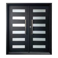 an image of a black door with glass inserts on the front and side panels