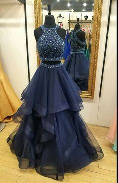 Prom Dress Two Piece, Two Piece Prom Dresses, Navy Blue Prom Dress, Navy Blue Prom, Two Piece Prom, 2 Piece Prom Dress, Navy Blue Prom Dresses, Graduation Party Dresses, Blue Prom Dress