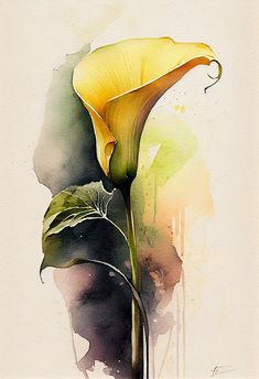 a watercolor painting of a yellow flower