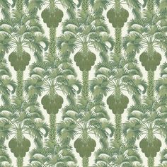 a green and white wallpaper with palm trees