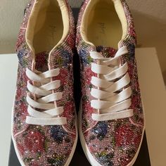 Betsy Johnson Rhinestone Sneakers -Pink. Size 7.5. New With Box But No Tags. I Ordered Online. Put A Little Sparkle In Your Step With The Sidny All-Over Rhinestone Platform Sneakers. These Sparkly Sneakers Can Be Paired With Your Best Dress Or Favorite Jeans, Offering A Combination Of Glamour And Stylish Comfort. The Sidny Rhinestone Shoe Is Available In A Variety Of Captivating Colors And Prints To Make Any Look A Little More Luxurious! * Manmade Upper Materials With Rhinestones * Lace-Up Closu Casual Pink Sneakers With Rhinestones, Pink Rhinestones Sneakers In Synthetic, Embellished Low-top Sneakers For Spring, Trendy Embellished Sneakers For Streetwear, Embellished Lace-up Sneakers For Spring, Spring Embellished Lace-up Sneakers, Pink Bedazzled Low-top Sneakers, Spring Synthetic Sneakers With Rhinestones, Casual Rhinestone Sneakers For Spring