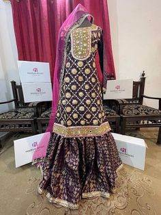 beautiful nikkah dress with tissue shirt, banarsi gharara and net dupatta.  The dress has handwork of gota and pearls and chan.  Perfect for bridesmaid, nikkah dress, reception dress.  size & colours can be customised. Purple Gharara, Bridesmaid Dress Indian, Gharara Dress, Bridesmaid Dresses Indian, Pakistani Bridal Dress, Outer Dress, Nikkah Dress, Decatur Ga, Autumn Bride