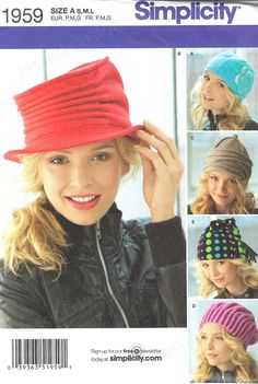 Uncut Simplicity Sewing Pattern 1959 Fleece Hats Size A S, M, L FF Uncut and in Factory Folded Hat Sewing, Fleece Hats, Hat Patterns To Sew, Trendy Hat, Fleece Hat, Slouch Beanie, Hat Patterns, Simplicity Sewing, Simplicity Sewing Patterns