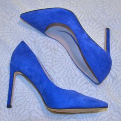 Nwot ~ These Were Never Worn Outside Clean, Simple Lines Create A Stunning Silhouette, Defining A Trend-Savvy, Pointy-Toe Pump Set On A Sky-High Heel. This Pump Features A High Stiletto Heel, And Stylish Pointy Toe. Color: Rich Azzuro Heel: 4" Blue Suede Dress, Royal Blue Heels, Suede Dress, Pump Dress, Sky High, Blue Suede, Simple Lines, Stiletto Heel, Nine West