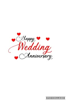 a wedding anniversary card with hearts on it and the words happy wedding anniversary written in red ink