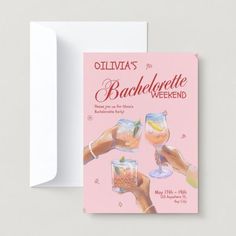 a greeting card for someone's bachelor weekend with two glasses of wine and ice cream